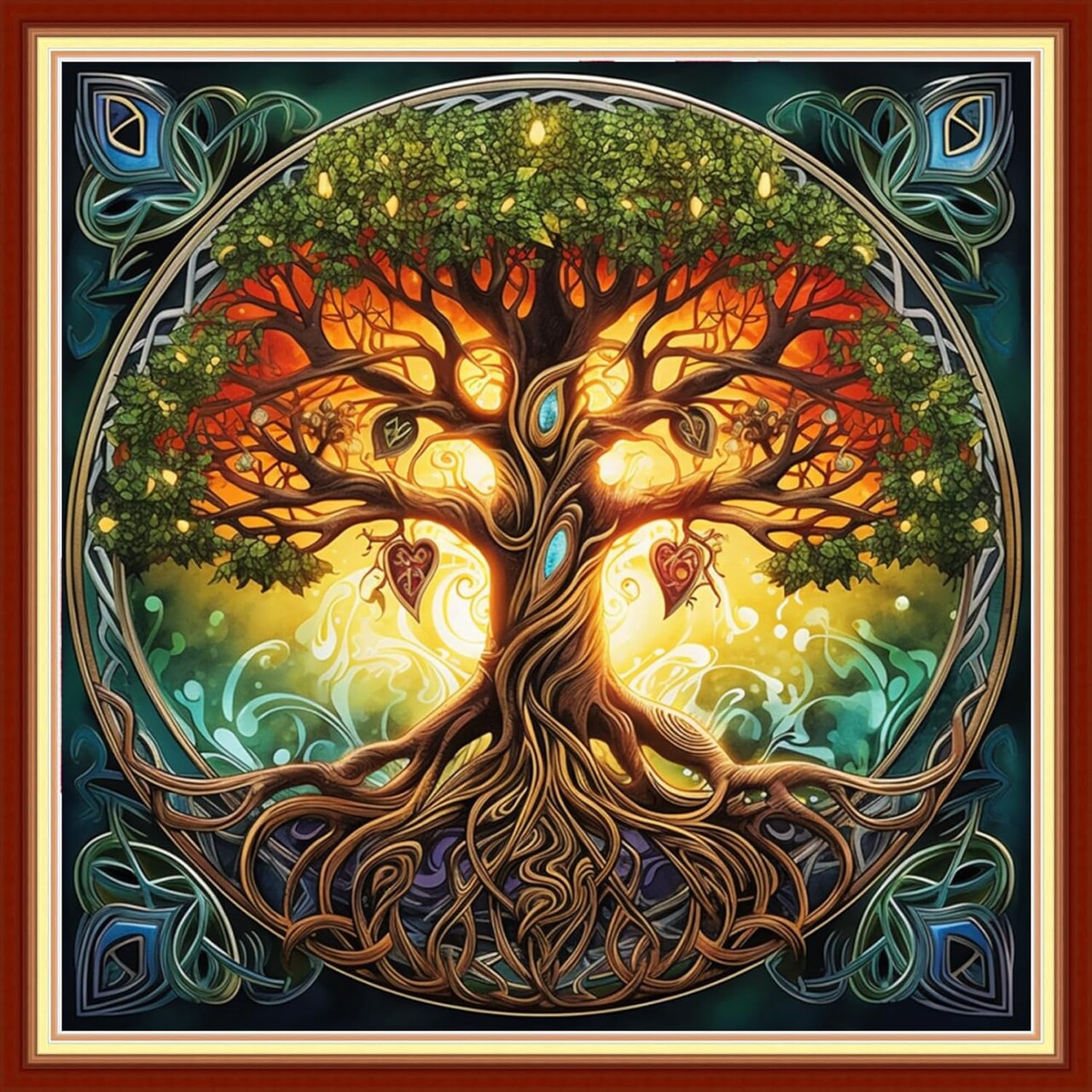 Stamped Cross Stitch Kit for Beginners – Magic Tree 11CT Counted Embroidery Kit for Adults, 18×18 Inch DIY Needlepoint with Threads, Needles & Instructions